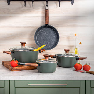Buy Alberto Granite Series 7 Pieces Cookware Set Wood Stone Online