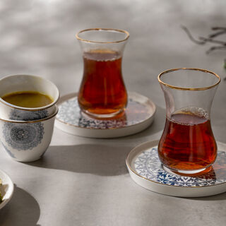 طقم أكواب شاي وفناجين قهوة سعودية زجاج وبورسلان أبيض 18 قطعة من لاميسا