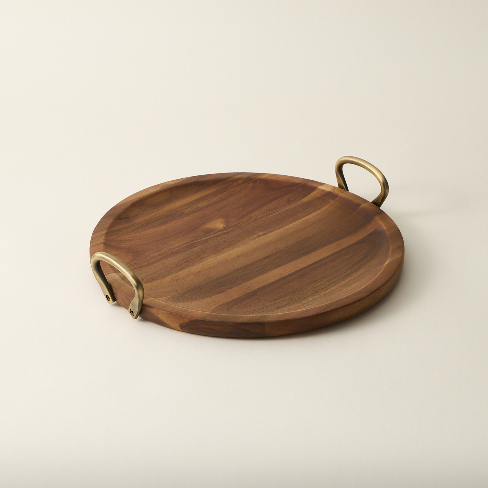 

Dallaty wood round tray with steel handel 43*38.1*7cm